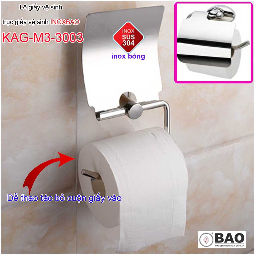 Hộp đựng giấy vệ sinh Inox Bảo KAG-M3-3003, Móc giấy toilet SUS304 inox dập khuôn cao cấp thiết kế tuyệt đẹp