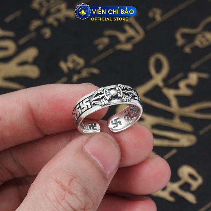 Nhẫn bạc unisex Chùy Kim Cang Lục Tự Chữ Vạn bạc Thái 925 thời trang phụ kiện trang sứcnữ Viễn Chí Bảo N101281