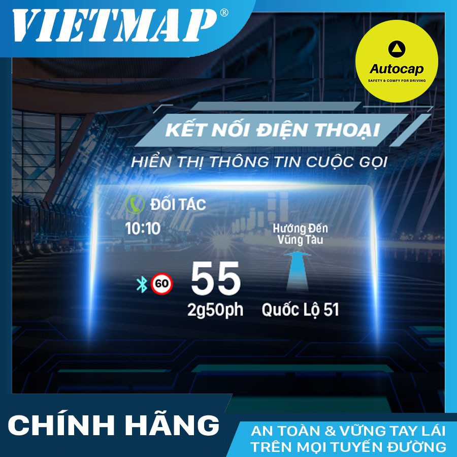 VIETMAP HUD H1N - Màn Hình Hiển Thị Thông Tin Xe Hơi có Cảnh báo thông tin giao thông và dẫn đường