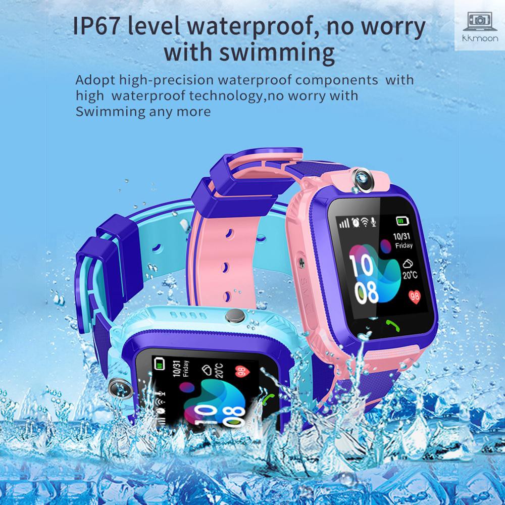 S12A Multifunctional Kids Children Smart Watch Tracker Intelligent Band Sensitive 1.44" Touch Screen Compatible for Android/ IOS Phone System Chat Call Camera Alarm Clock LBS Positioning IP67 Water Resistance for Present Gift