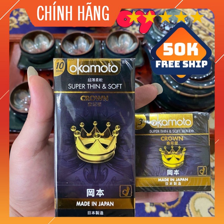 Bao cao suFreeshipOkamoto Crown 10 cái kích cỡ nhỏ, siêu mỏng và mềm mại