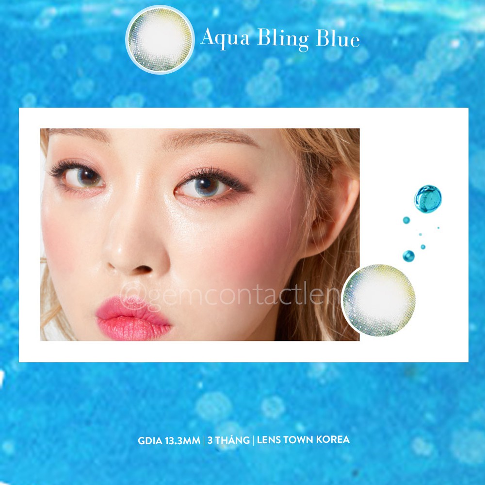 Áp Tròng AQUA BLING BLUE - LENS TOWN KOREA, Nội Địa Hàn HSD 3 Tháng, Họa Tiết Galaxy Ẩm Cao Phù Hợp Mắt Nhạy Cảm