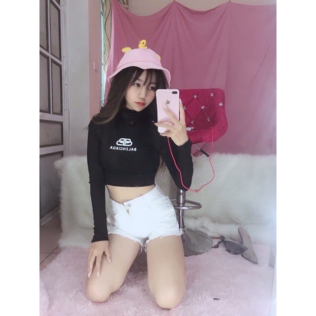 [Ảnh Thật] Áo Croptop Tay Dài Cổ Lọ
