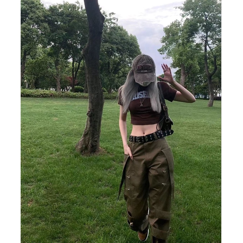 Ethelgirl Áo Thun Crop Top Tay Ngắn Cổ Lọ Dáng Ôm In Họa Tiết Thời Trang Cho Nữ