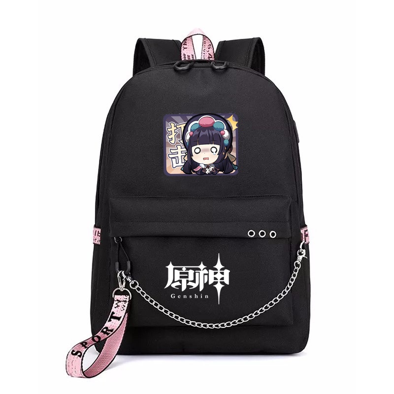 Balo thông minh đen in hình GENSHIN IMPACT ver CHỮ NHẬT anime chibi cặp sách đi học