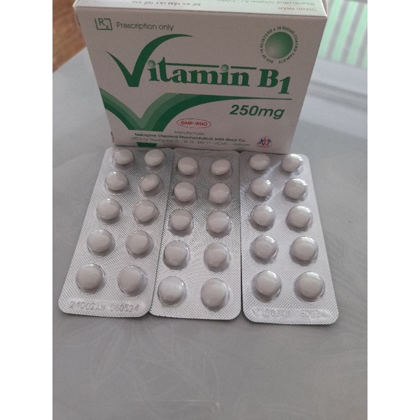 Vitamin B1.Lọ 100 viên màu xanh.Hộp 10 vỉ ×10 viên