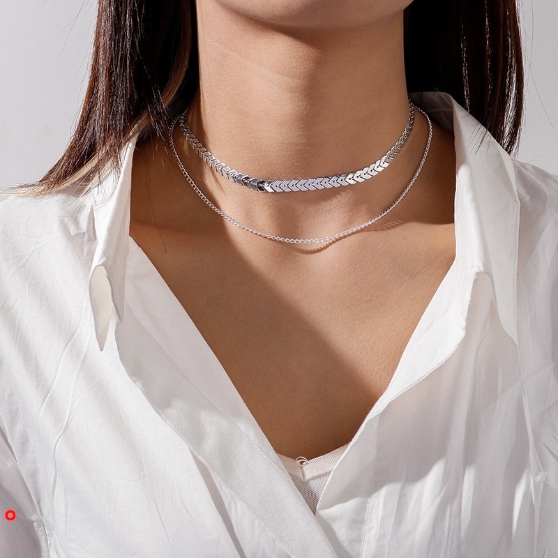 Vòng cổ choker hai lớp hình xương cá thời trang cho nữ