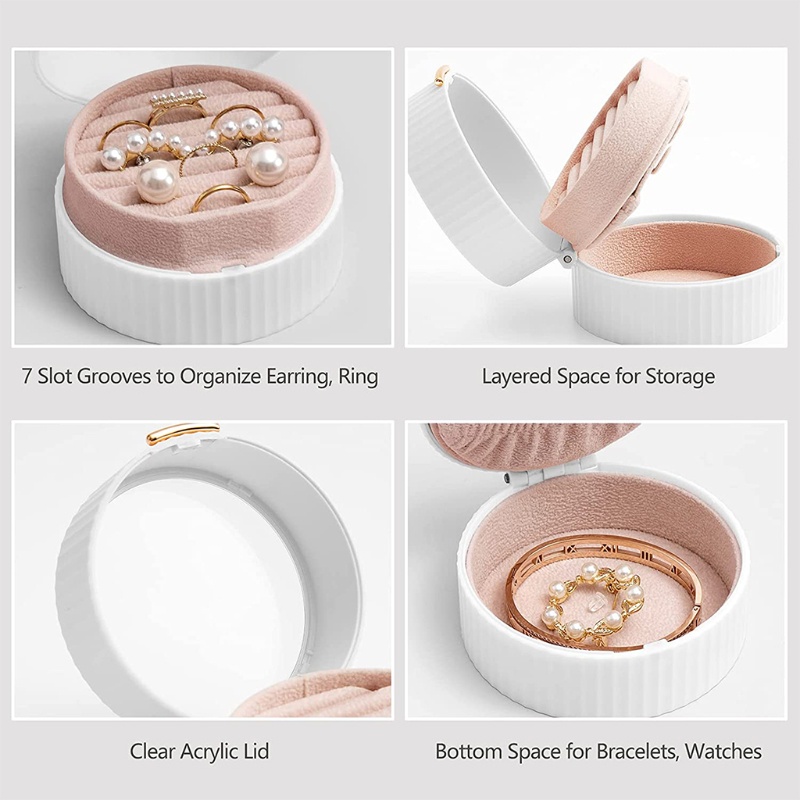 Hộp Đựng Trang Sức Hai Ngăn Hình Tròn Màu Trắng