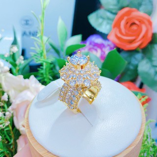 Nhẫn hoa chiếc nón 2 tầng cánh nhọn bản to sang trọng - bền màu không dị ứng