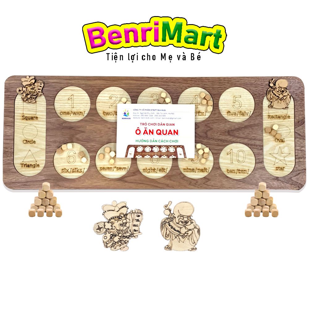 Bộ Đồ Chơi BoardGames - Bàn Cờ Ô Ăn Quan Bằng Gỗ Kết Hợp Với Học Số Bằng Tiếng Anh Cho Trẻ