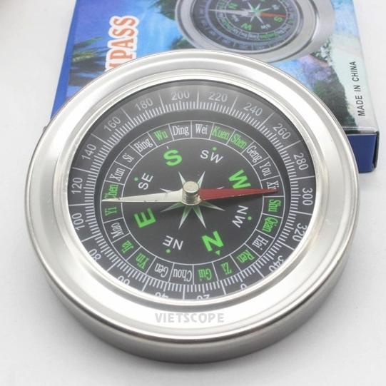 La bàn thân inox lớn 77mm xác định hướng trong xây dựng, phong thủy