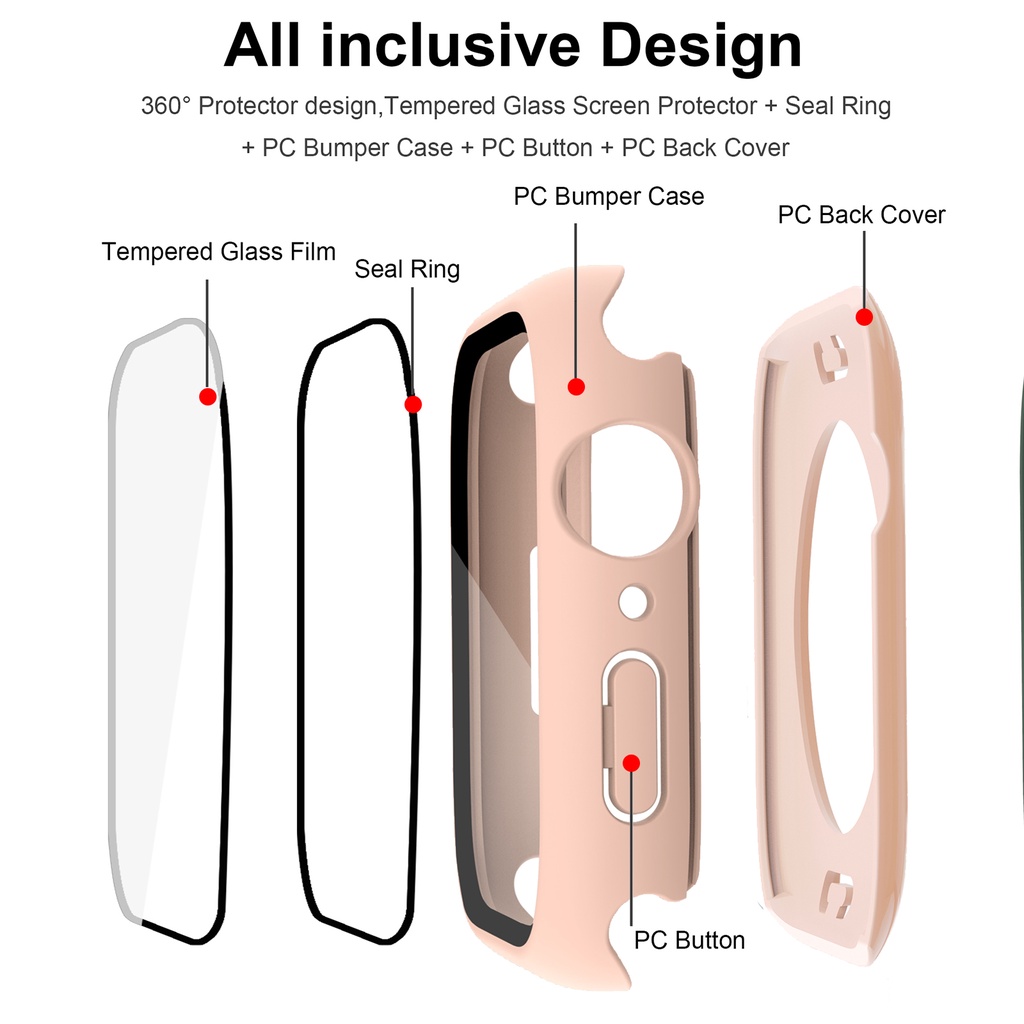 Ốp Bảo iWatch Series 8/7 41mm 45mm Vệ Màn Hình Chống Thấm Nước Bằng PC Cứng Có Viền Mặt Kính Bảo Vệ 360 Độ Cho Apple Watch Series 8/7 41mm 45mm