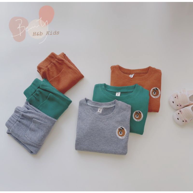 Bộ Dài Tay Chất Tổ Ong 3 Màu Cực Đẹp Cho Bé Trai Bé Gái