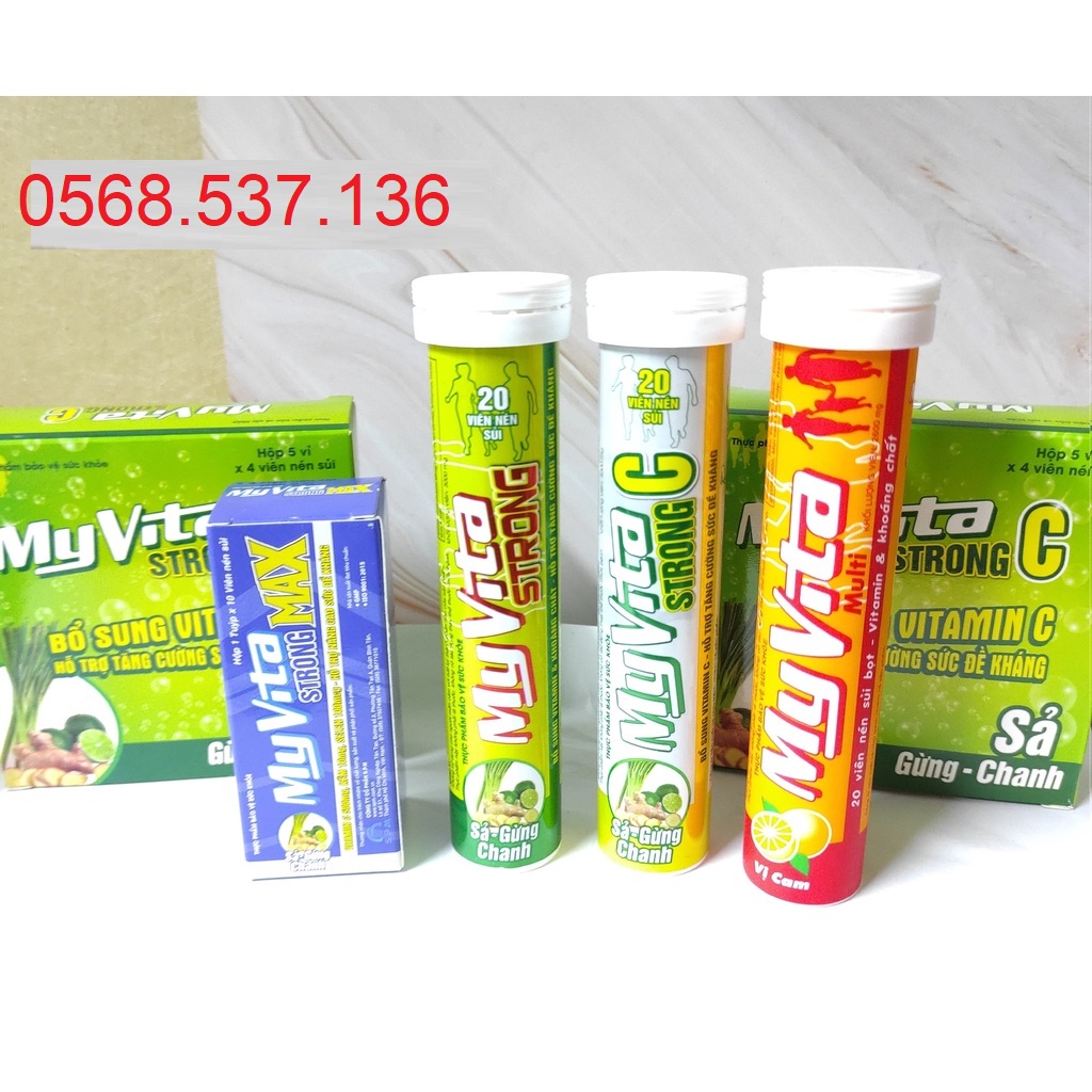 Viên Sủi Myvita Strong C Sả - Gừng - Chanh & Myvita Strong Max Multi Cam - Bổ Sung Vitamin C, Tăng Cường Sức Đề Kháng