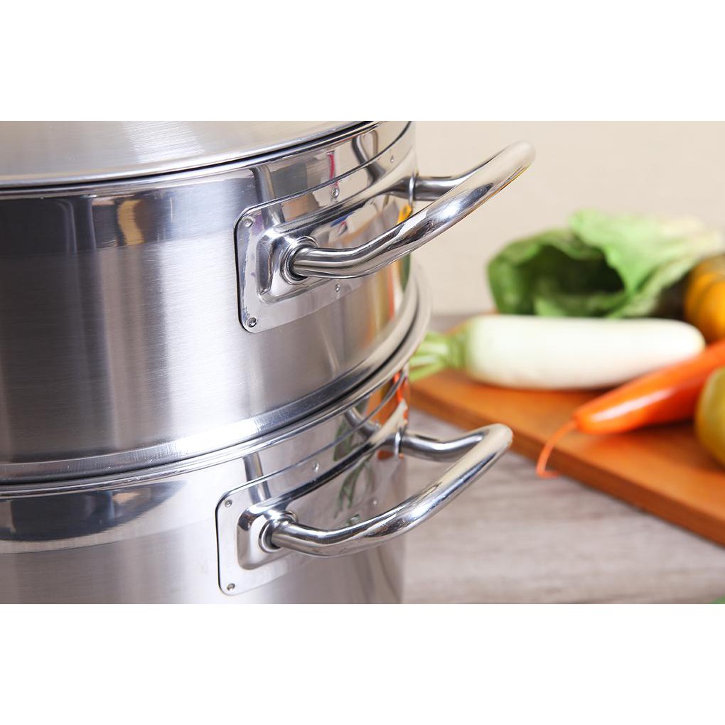 Bộ nồi xửng hấp inox 430 bếp từ 3 đáy Fivestar Standard 28cm nắp kính.tặng 2 vá canh inox