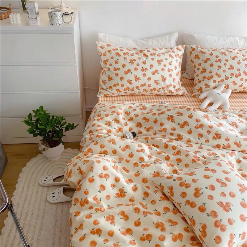 SET CHĂN GA GỐI COTTON LIVING. mẫu lựu cam