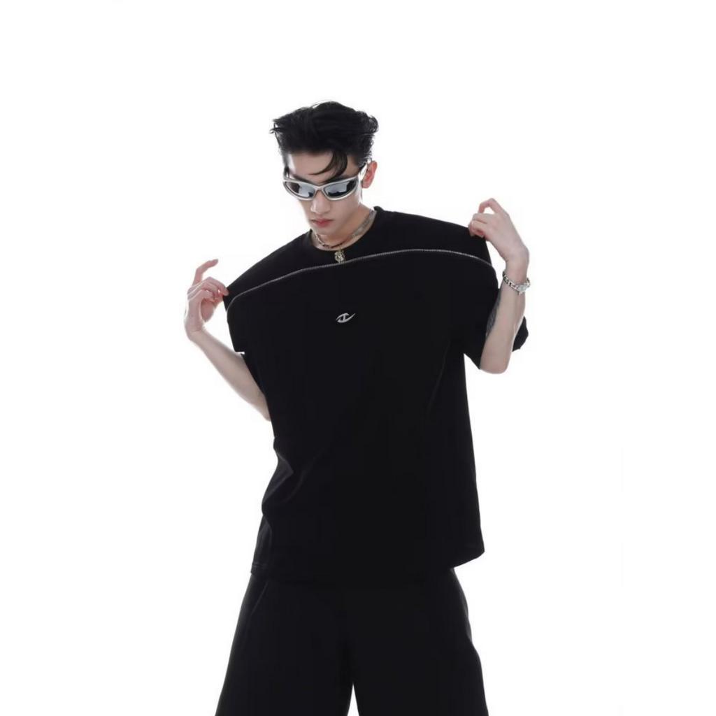 Áo Thun Trơn Màu Thiết Kế Khóa Kéo Kim Loại Thời Trang hip hop Hàn Quốc Trẻ Trung Cho Nam