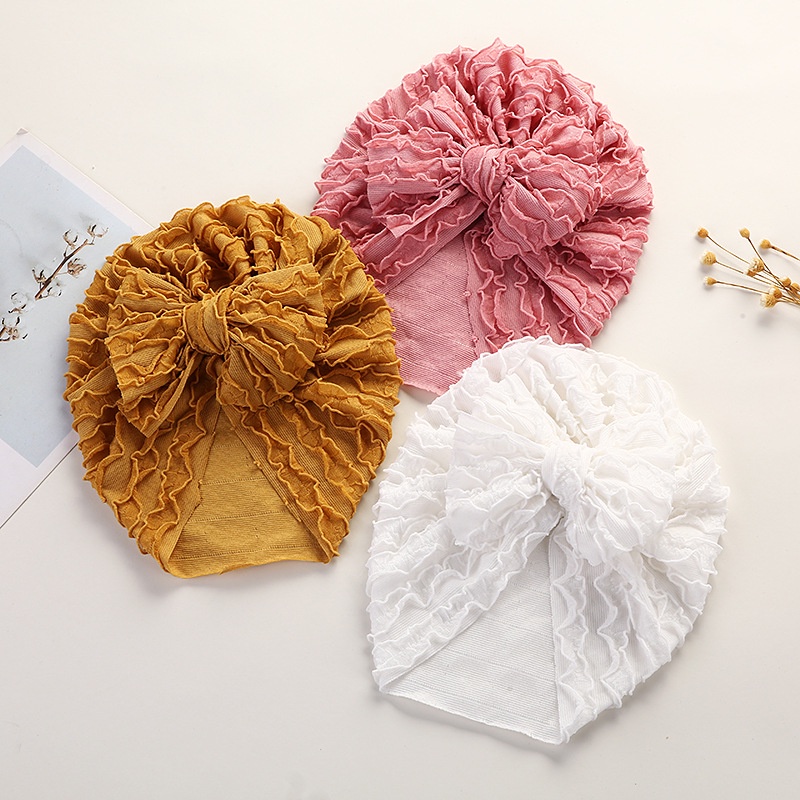Mũ Turban Mềm Co Giãn Phối Ren Thắt Nơ Thời Trang Xuân Hè Xinh Xắn Cho Bé Gái