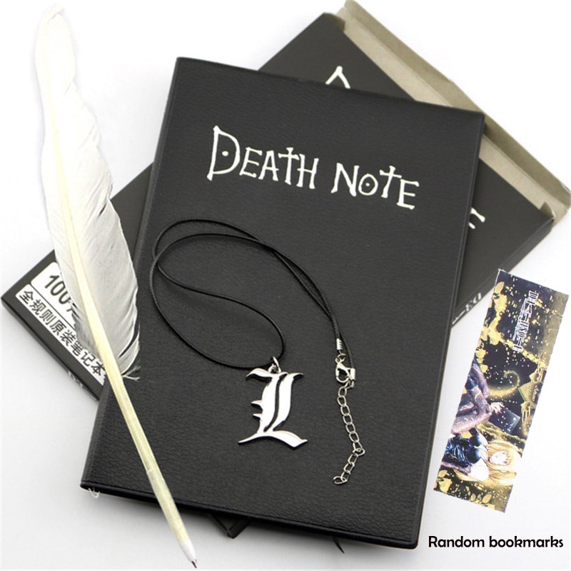Sổ tay bìa da in họa tiết anime death note kèm bút và dây chuyền có bán lẻ