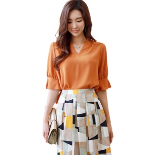 Áo Sơ Mi  Cổ V Tay Xòe Nơ Cách Điệu - QA0140