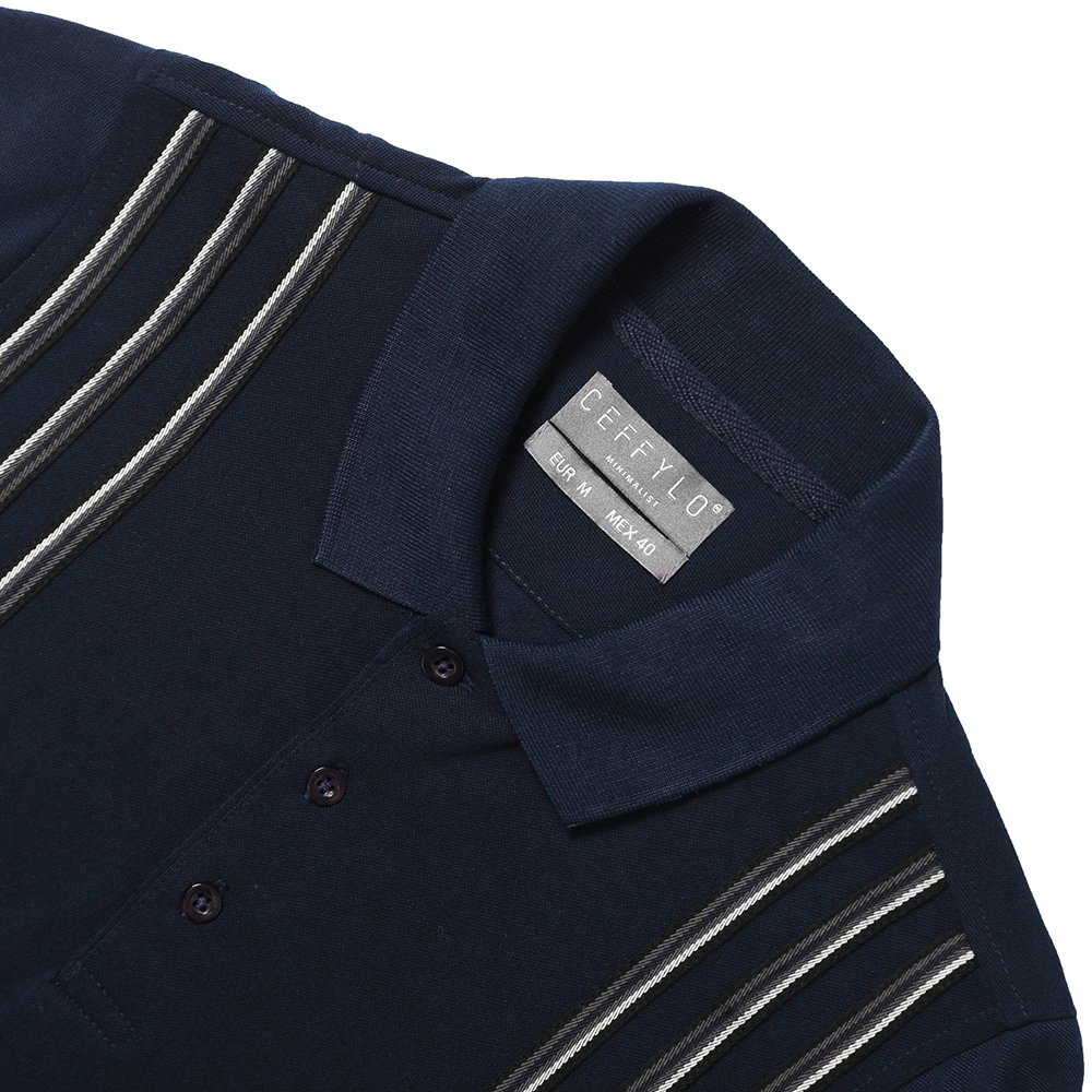 Áo Polo Ngực Phối Sọc, Màu Xanh Navy, Chất Liệu Cotton Thoáng Khí, Form Slimfit - CEFFYLO