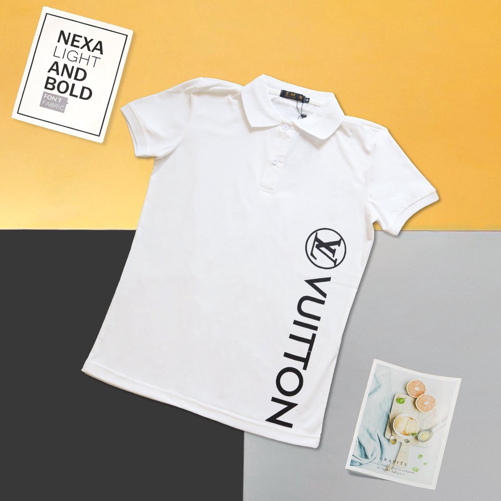 Áo thun nam ngắn tay POLO in chữ phối tay basic đơn giản vải cotton giãn bốn chiều tay ngắn VBSHOP0034