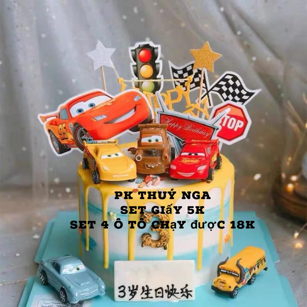 5 SET Ô TÔ LÁ CỜ TRANG TRÍ BÁNH KEM