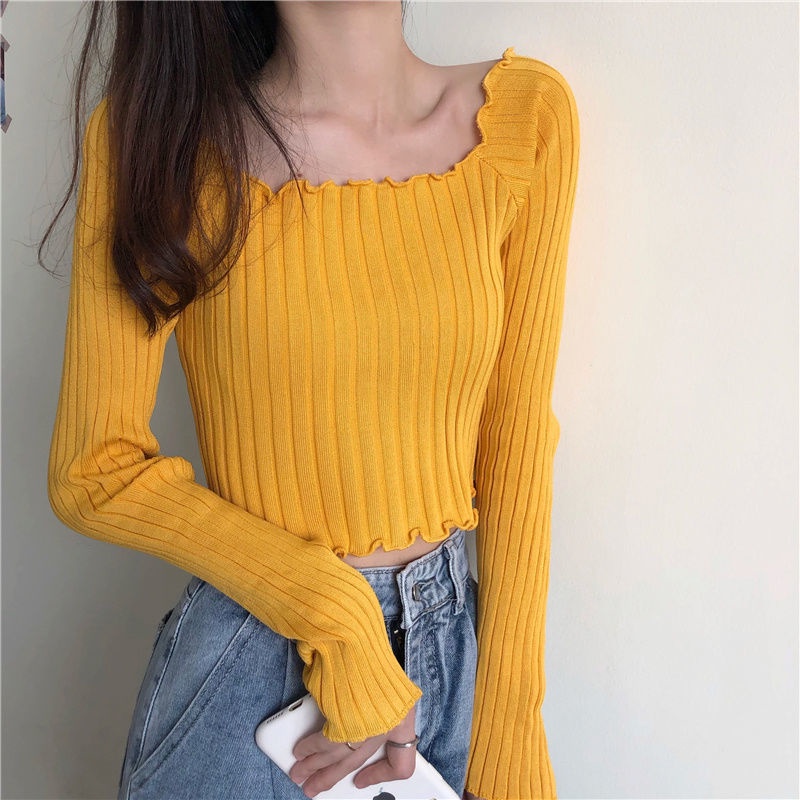 Áo sweater nữ PERTY tay dài màu trơn thời trang phong cách Hàn Quốc