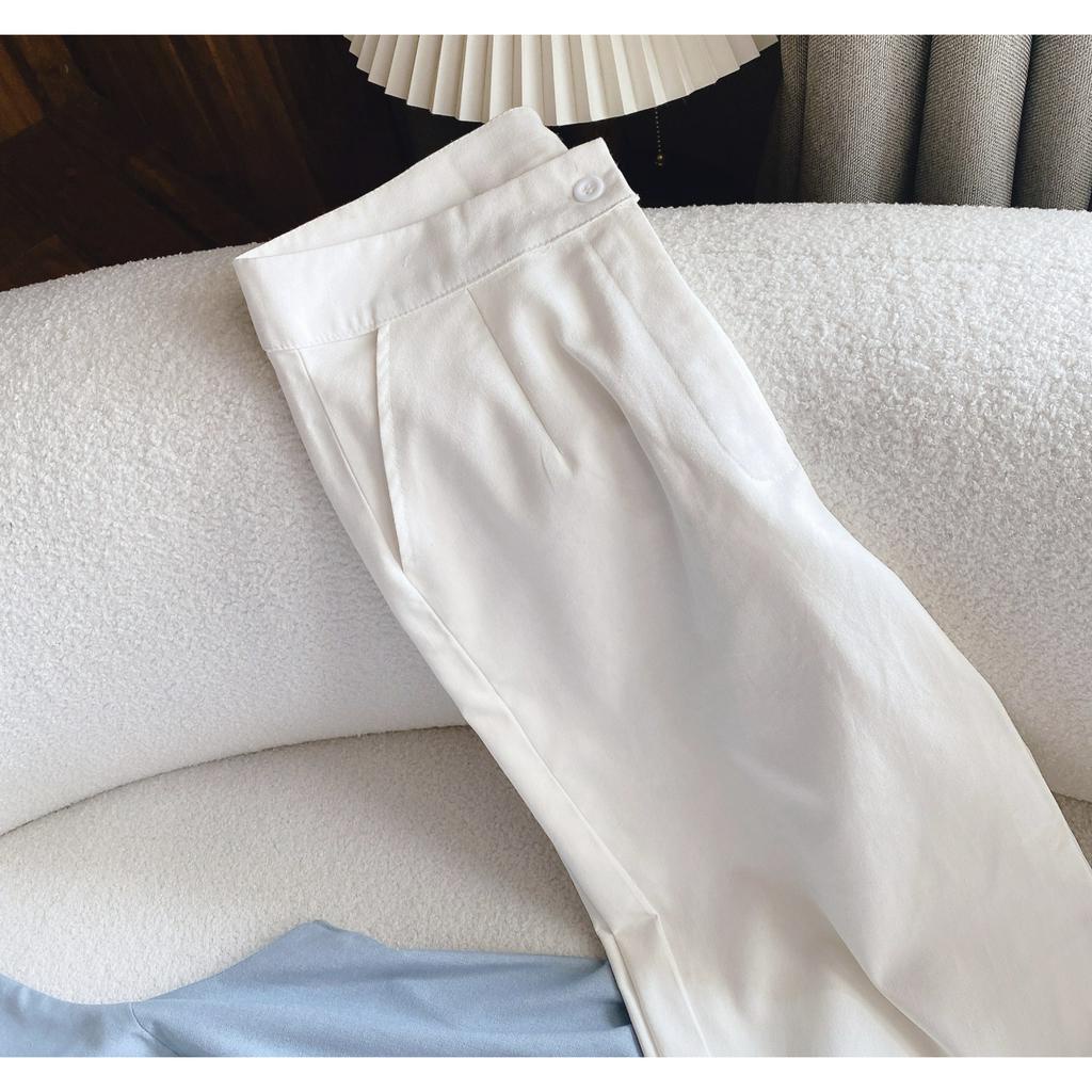 SET ÁO SÁT NÁCH XANH XẺ LƯNG NÚT BỌC + QUẦN SUÔNG TRẮNG (TH)