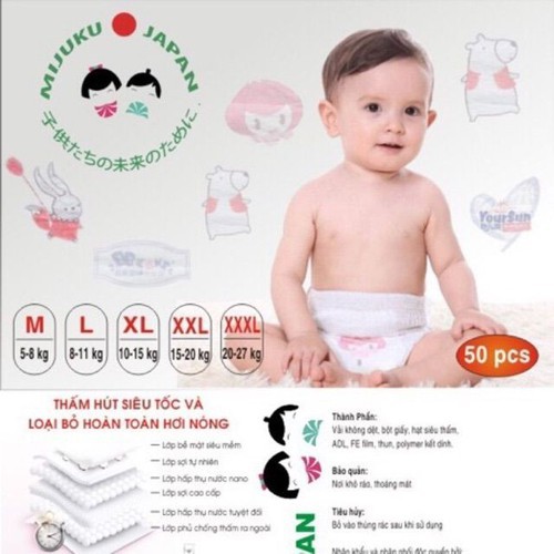 Combo 100 miếng tã dán/quần Mijuku nhập khẩu đủ size S100/M100/L100/XL100/XXL100/XXXL100