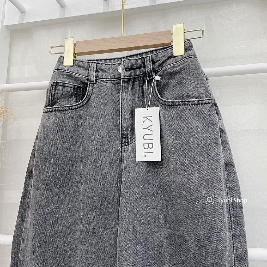 Quần jean baggy nữ Xám lai tua cá tính phong cách Retro Ulzzang (Có Bigsize Size Đại) - Quần baggy jeans KYUBI BJR51X | WebRaoVat - webraovat.net.vn