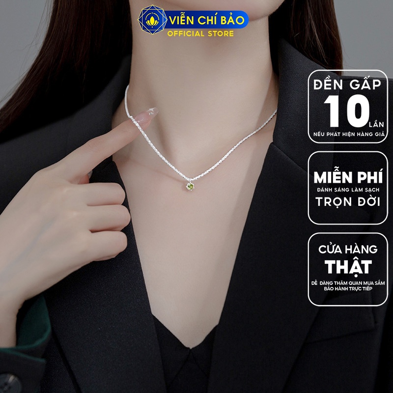 Dây chuyền bạc nữ mặt đá xanh chất liệu bạc 925 thời trang phụ kiện trang sức nữ thương hiệu Viễn Chí Bảo D400503