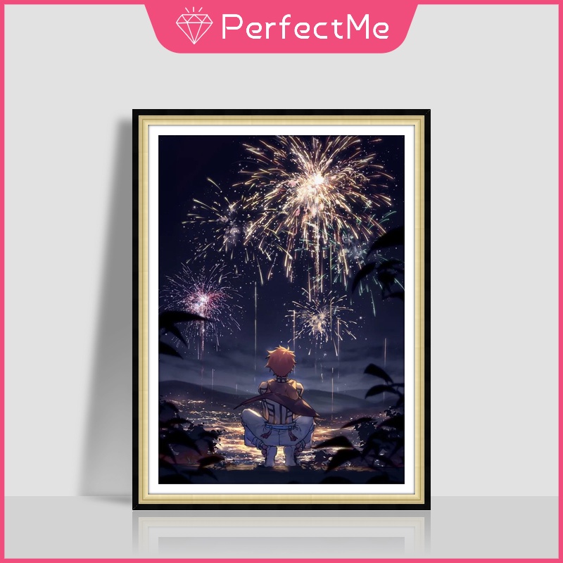 Bộ Tranh Đính Đá 5D Tự Làm Hình Anime Demon Slayer 30x40cm Trang Trí Nhà Cửa