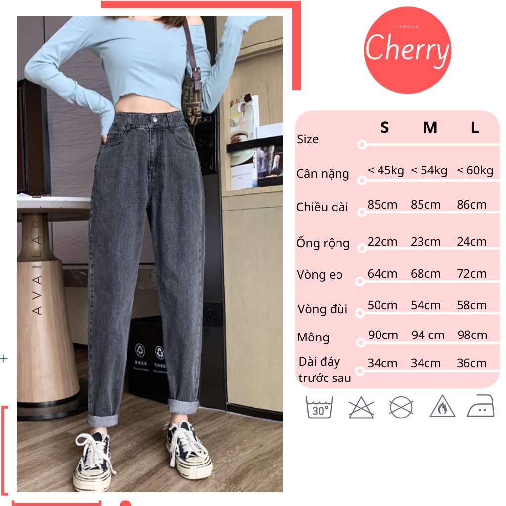 Quần bò nữ, Quần Baggy jean nữ lưng cao phong cách, Cạp quần cao vừa phải chất bò mịn đẹp Cherry T019 | WebRaoVat - webraovat.net.vn