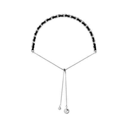 Vòng cổ dây da phối thép titan thời trang cá tính