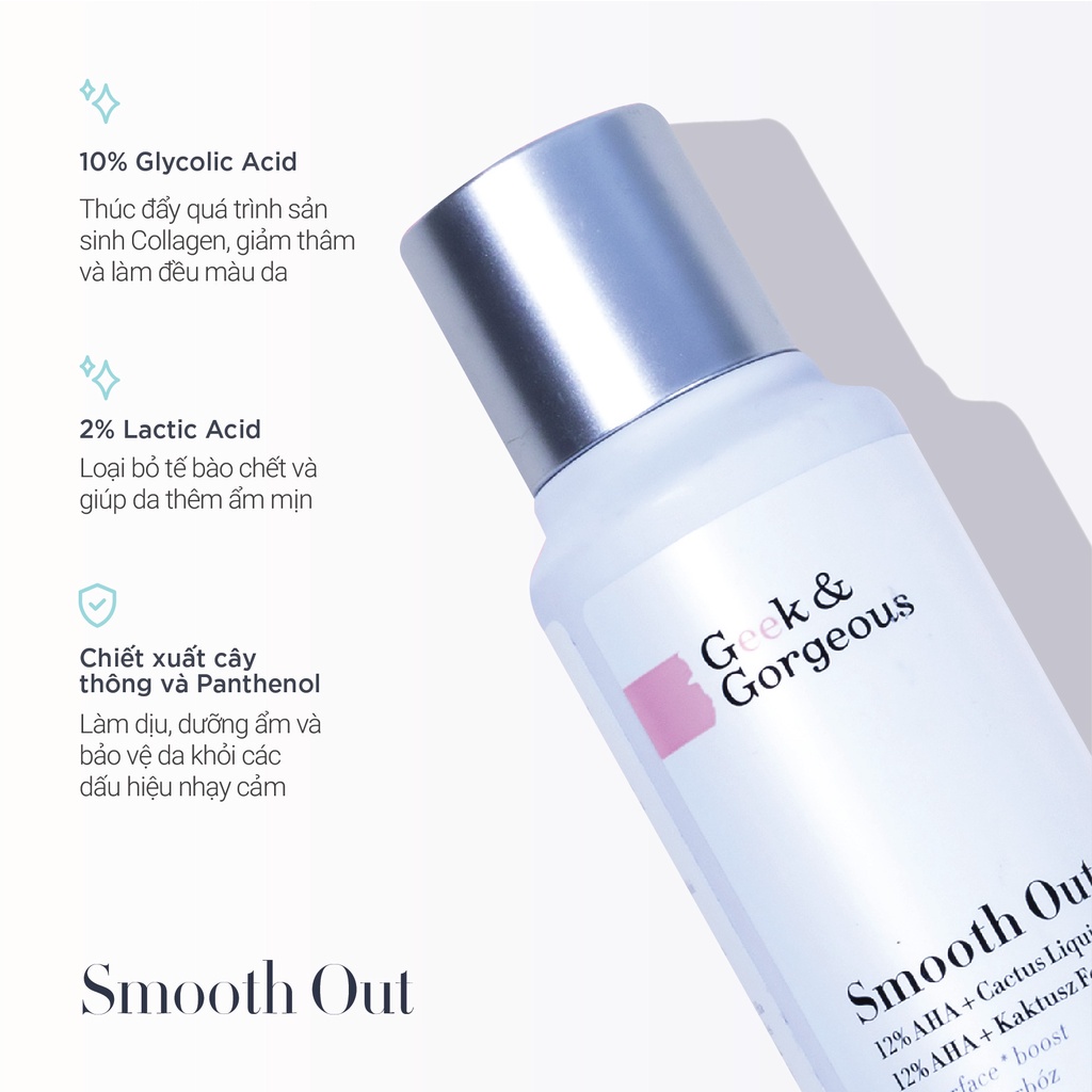 Dung Dịch Tẩy Da Chết, Ngăn Ngừa Lão Hóa Geek&Gorgeous Smooth Out 12% AHA 100ml