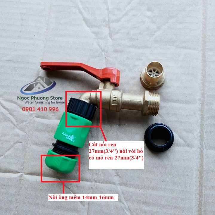 Bộ 2 CÚT NỐI NHANH AQUAMATE nối ống mềm làm vườn 14mm-16mm và vòi nước – W3130 kèm W3084