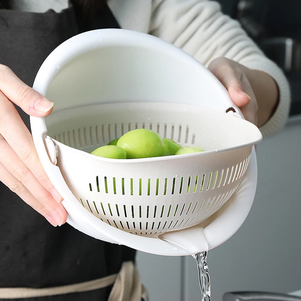 Rổ Rửa Rau Củ Quả Hai Lớp Bằng Nhựa Đa Năng