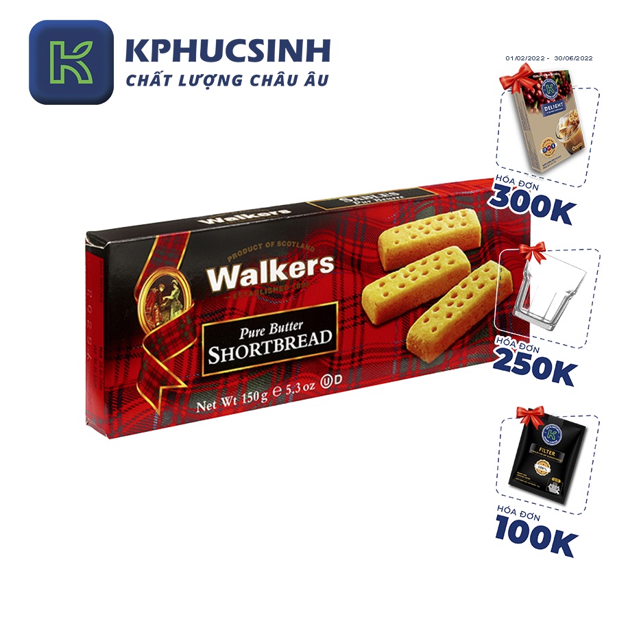 Bánh quy bơ giòn Walkers Shortbread Butter 150g KPHUCSINH - Hàng Chính Hãng