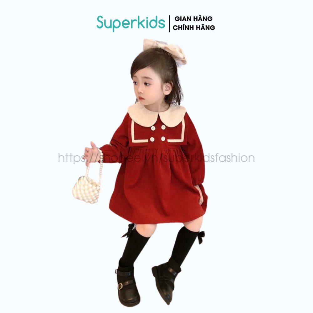 Váy Tết cho bé - Váy Nhung babydoll tiểu thư dễ thương 8-22kg QATE776