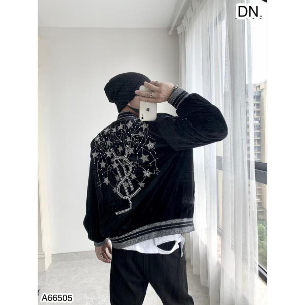 Áo khoác bomber nhung YSL đính đá ngôi sao siêu hot_Áo khoác bomber 2 lớp nhung dầy dặn