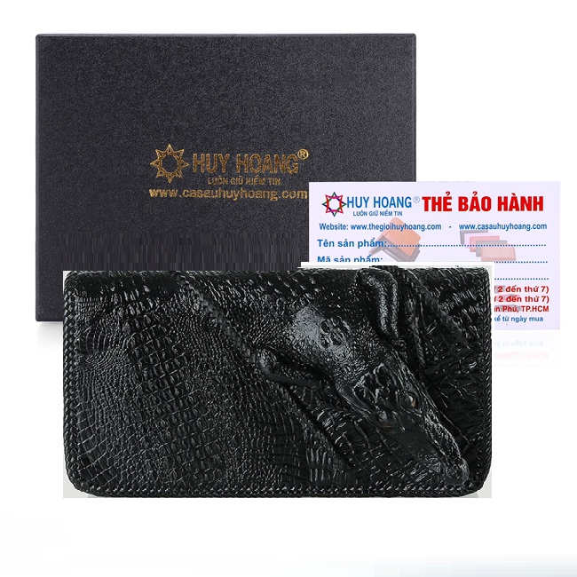 Bóp nữ da cá sấu nhiều ngăn đầu cá sấu đan viền màu đen, nâu đất, vàng bò, nâu đỏ HP3730-31-32-33