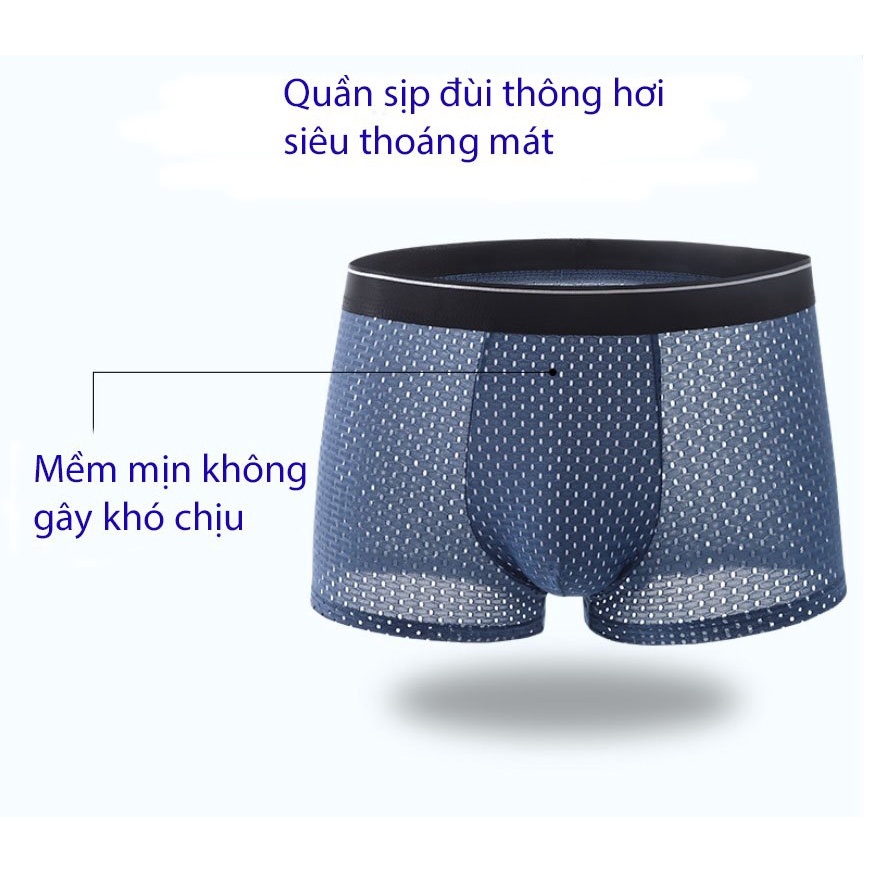 Hộp 4 sịp đùi, quần lót boxer thông hơi cao cấp dành cho nam Veikucool, cạp đen 3cm, cotton co giãn 4 chiều thoải mái.