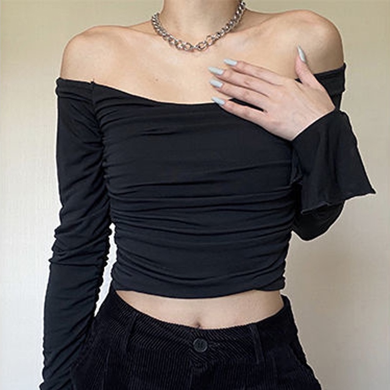 IELGY Áo Dệt Kim Mỏng Một Bên Vai Dáng Ôm Dễ Phối Đồ Thời Trang Cho Nữ