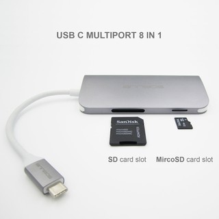 Cáp chuyển đổi đa năng USB-C Hub micro usb Card Reader Type C 8 trong 1 cho Macbook hiệu ANNBOS - Gray