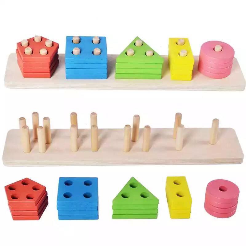 Giảm 10% [Tối Đa 35K Đơn Từ 50K] - Đồ Chơi Gỗ - Thả Hình, Luồn Cọc 5 Hình Khối Cơ Bản TK61