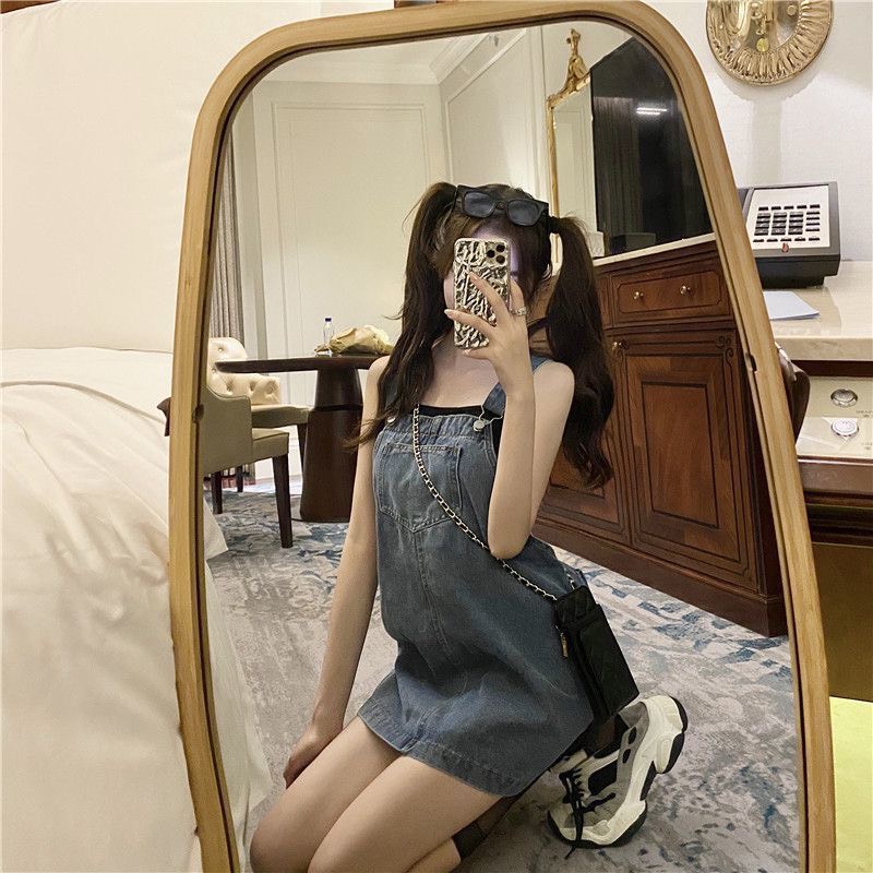 Yếm JEANS form suông rộng rãi cực kỳ thoải mái che khuyết điểm bụng