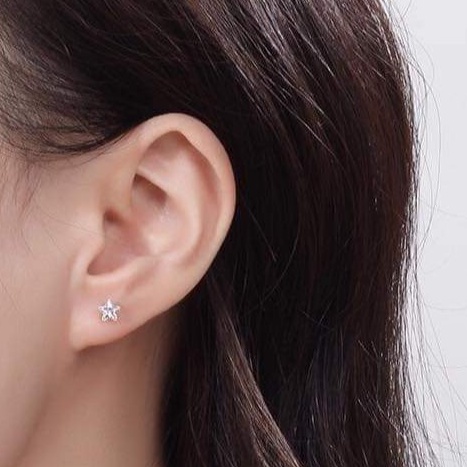 Bông tai bạc bông tai đính đá sao size 4,5li Van Jewelry V10639