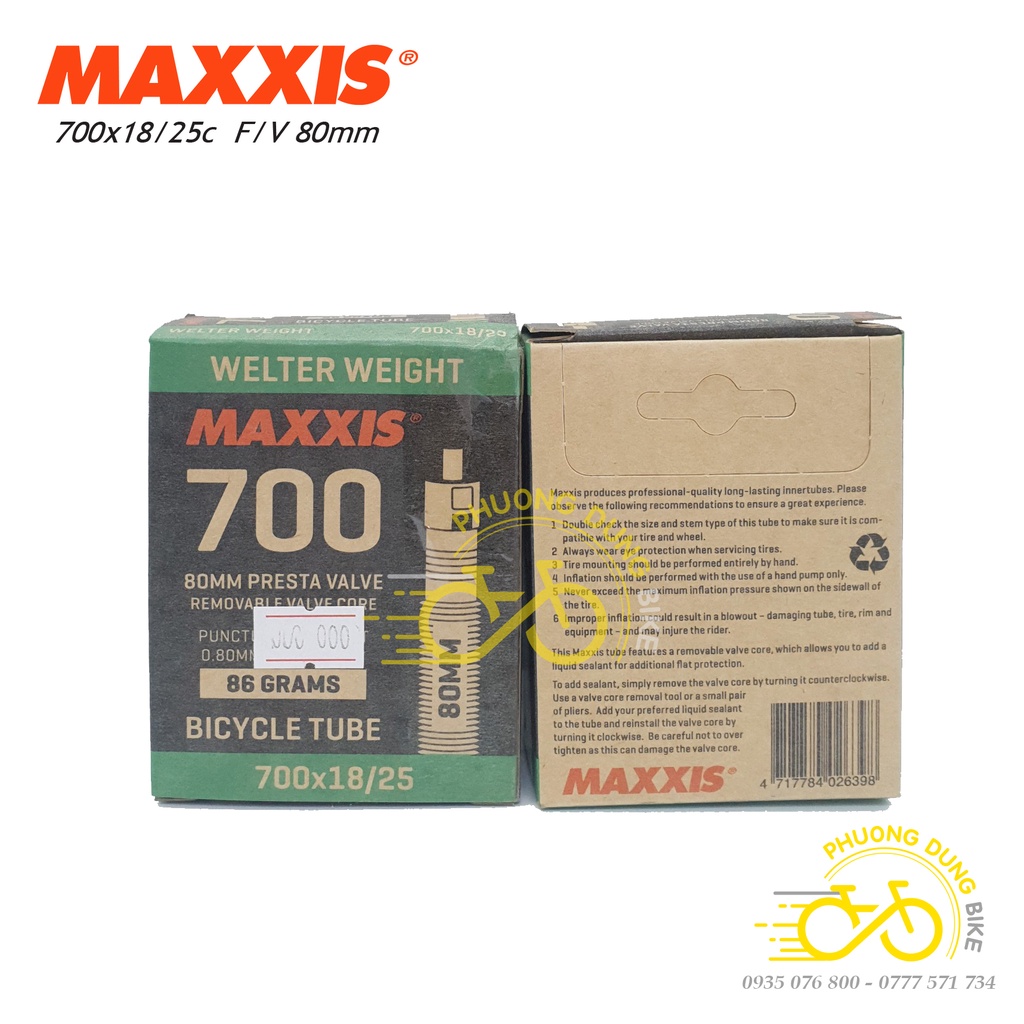 Ruột xe đạp siêu nhẹ MAXXIS Welter Weight 700x18-25C Van Pháp - Van Xe đạp