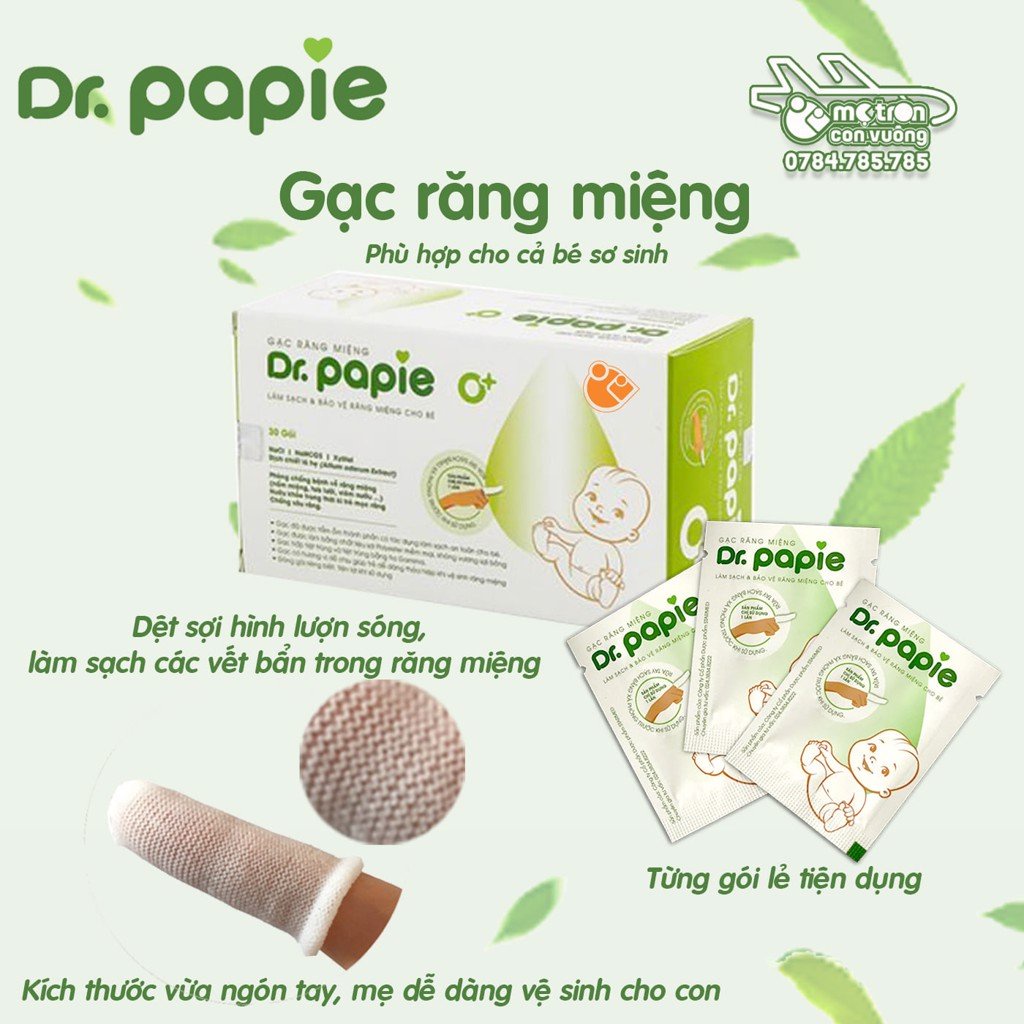 Gạc Rơ Lưỡi Dr Papie Vệ Sinh Răng Miệng Cho Bé Sơ Sinh Hộp 30 Gói